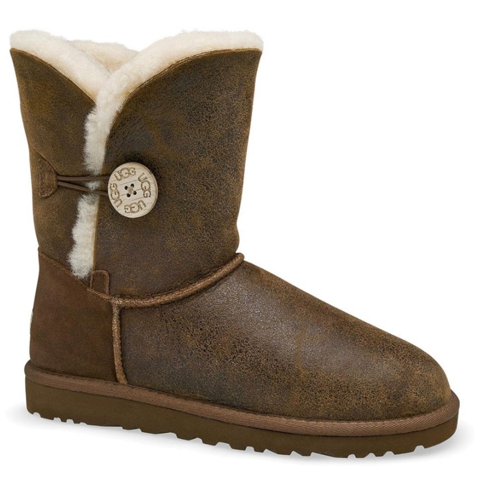 UGG Bailey Button Bomber leather calf height fold down boots brown size 7